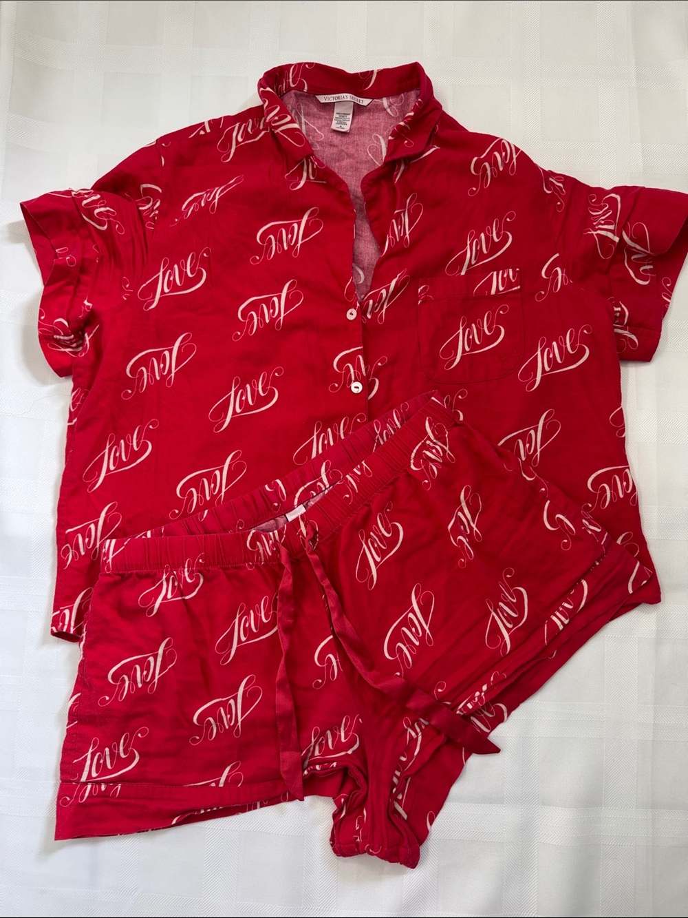Victoria's Secret Red Script 'Love' Short PJ Set